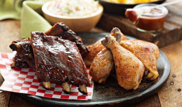 Grilled ribs and chicken